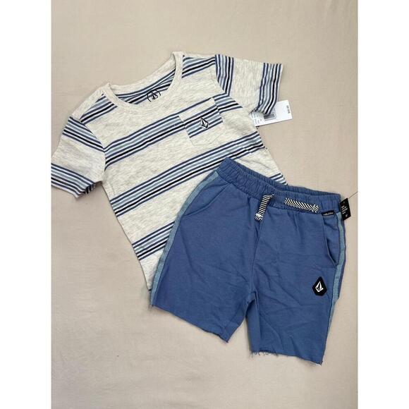 Volcom Clothing Set Kids Size 3T Blue Striped TShirt Elastic Waistband Casual - Picture 4 of 12